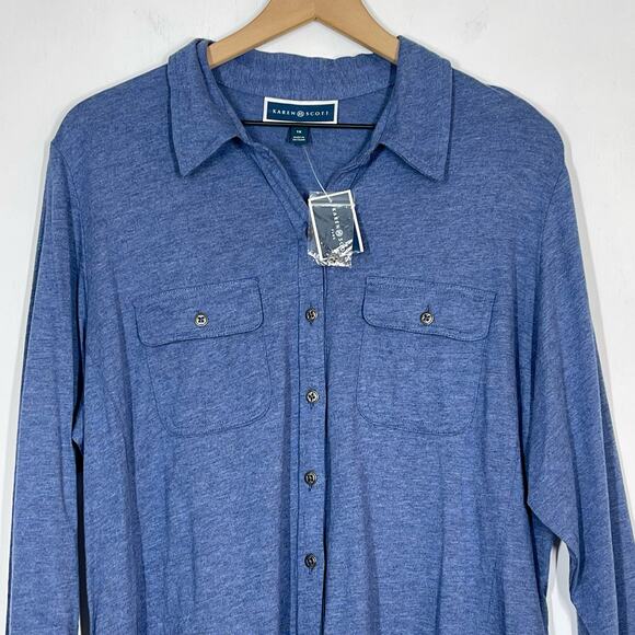 NEW Karen Scott Button Down Shirt Women's Plus Size 1X Blue Long Sleeve Casual - Picture 3 of 6